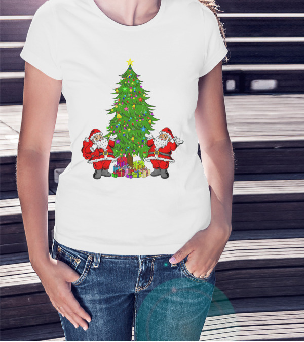 Christmas Tree Santa Claus Presents Holiday Decor T-Shirt