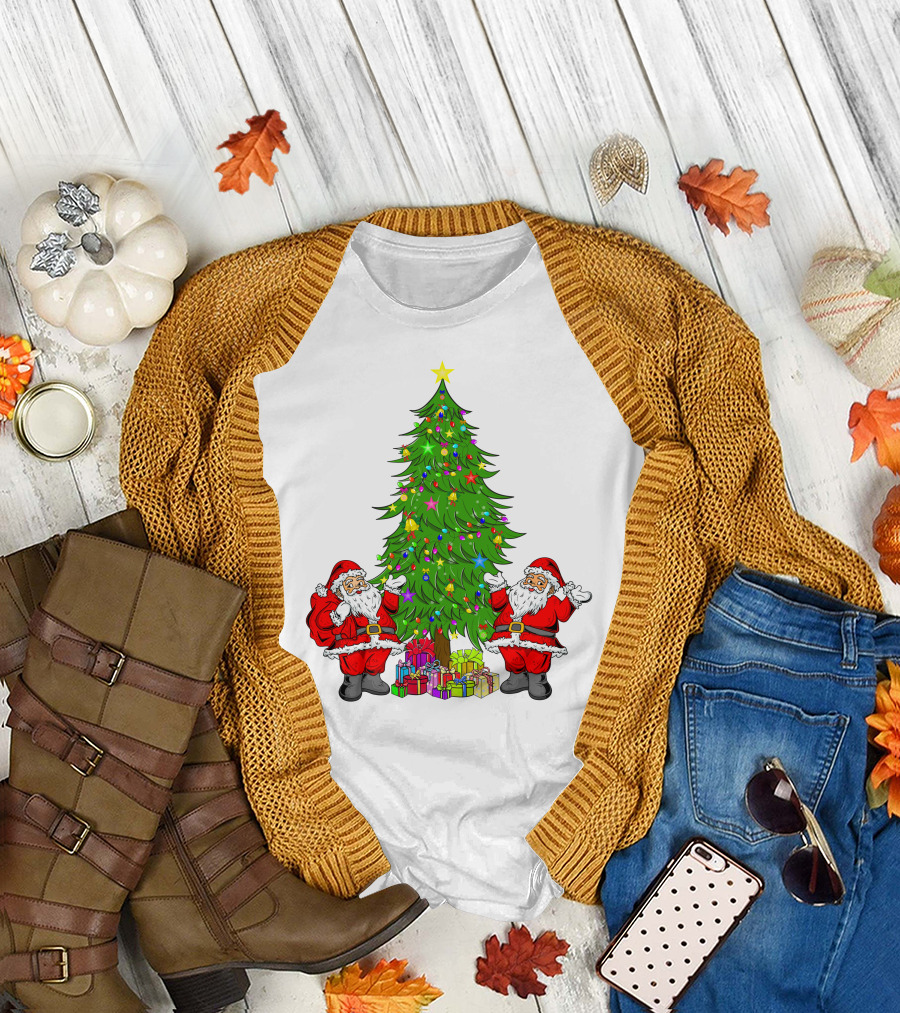 Christmas Tree Santa Claus Presents Holiday Decor T-Shirt