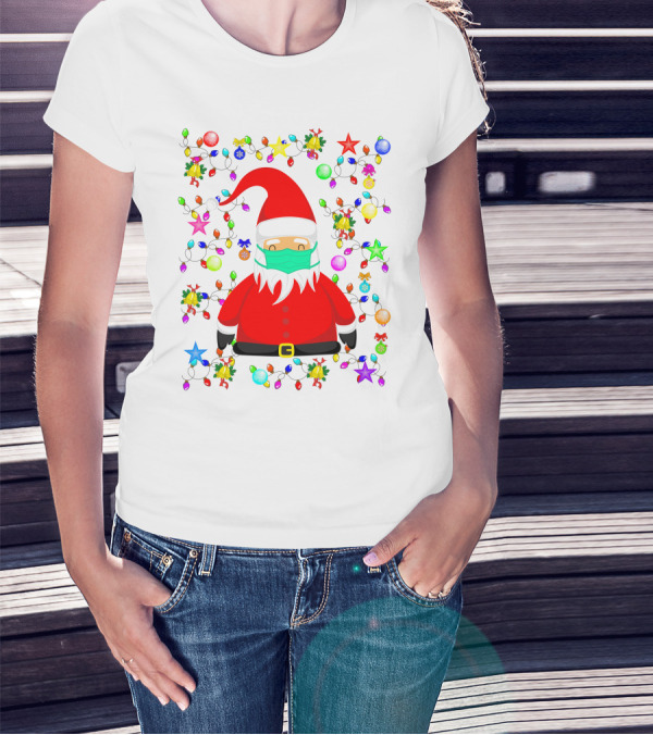 Santa Claus Christmas Mask Ornament Lights T-Shirt