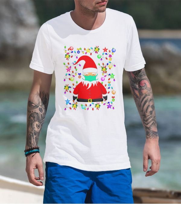 Santa Claus Christmas Mask Ornament Lights T-Shirt