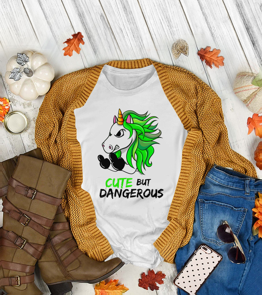 Cute But Dangerous Unicorn Green Hair T-Shirt