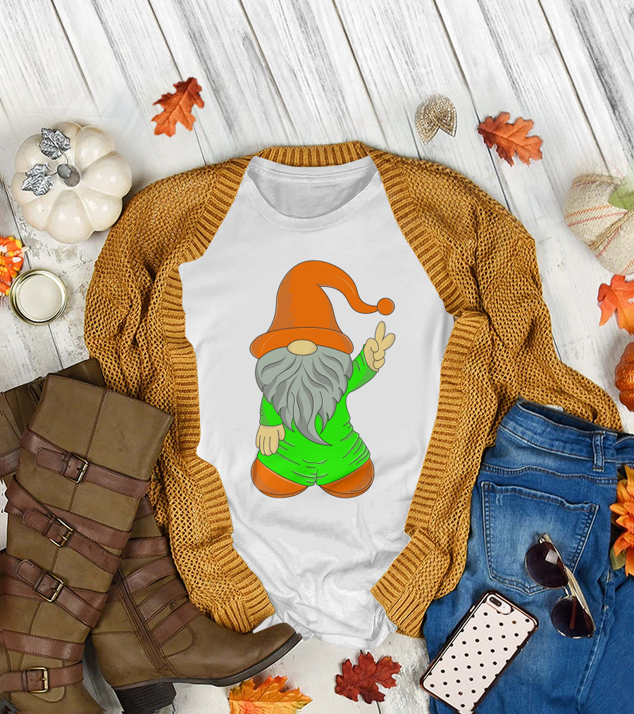 Cute Gnome Say Hi Peace Gesture T-Shirt