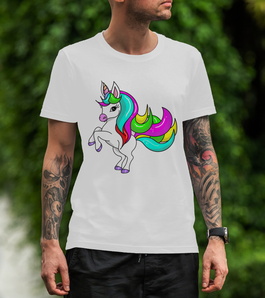 Vibrant Rainbow-Maned Unicorn Charm T-Shirt