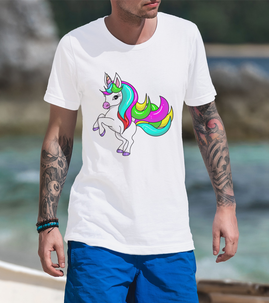 Vibrant Rainbow-Maned Unicorn Charm T-Shirt
