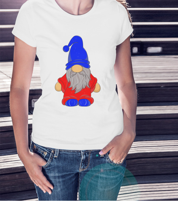 Funny Gnome With Blue Hat And Red Suit T-Shirt