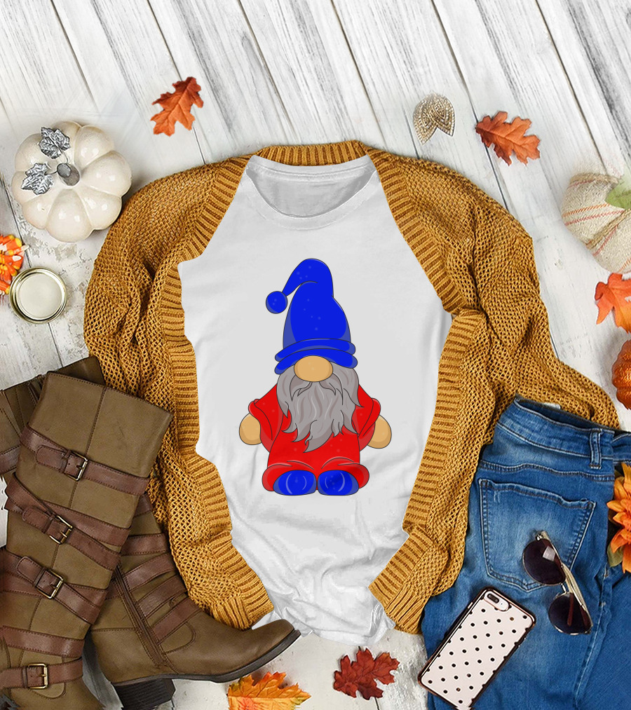 Funny Gnome with Blue Hat and Red Suit T-Shirt