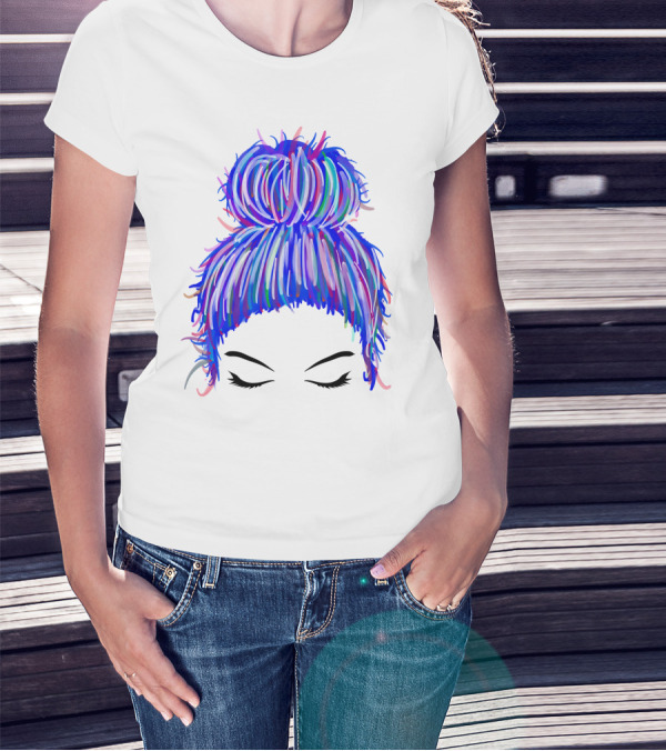 Messy Bun Mom Colorful Hair Updo T-Shirt