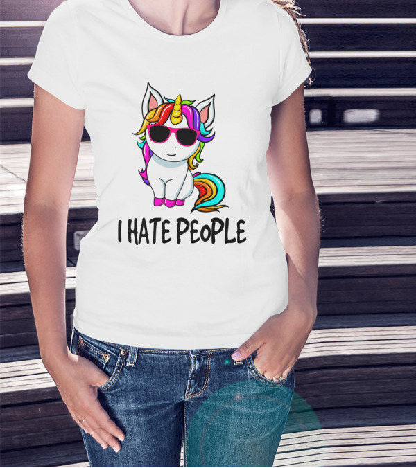 I Hate People Unicorn Rainbow Sunglasses T-Shirt