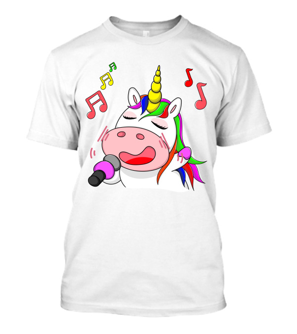 Unicorn Singing With Colorful Microphone And Musical Notes T-Shirt