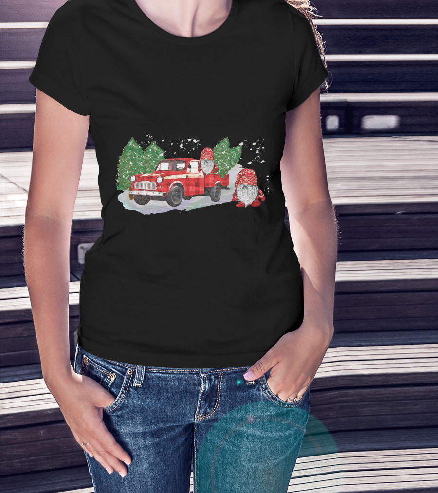 Christmas Tree Farm Red Pickup With Gnomes T-Shirt