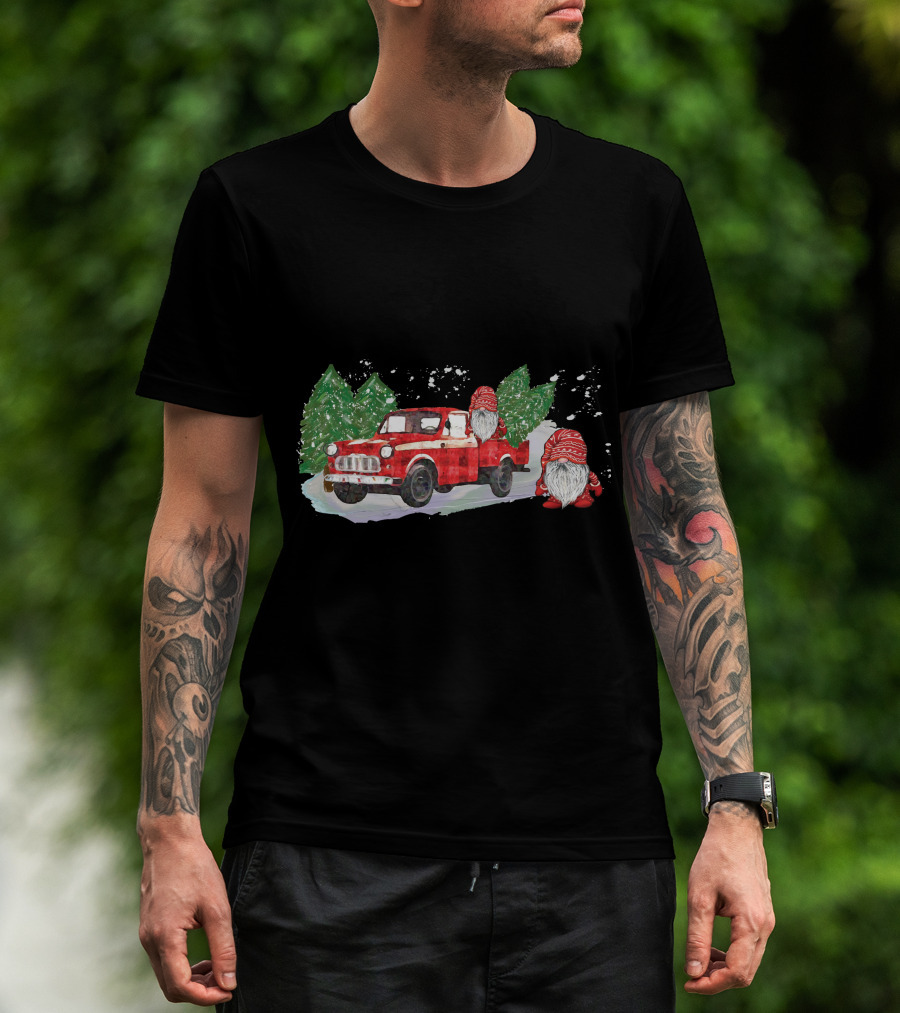 Christmas Tree Farm Red Pickup With Gnomes T-Shirt