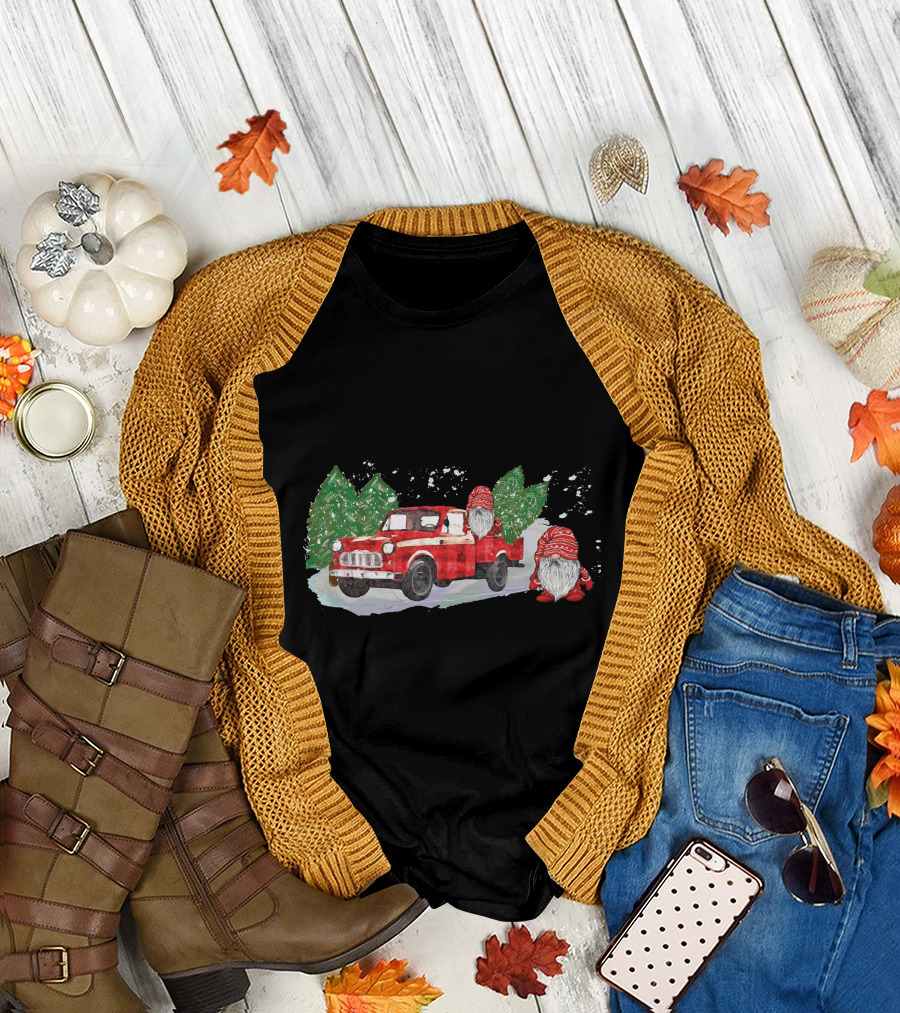 Christmas Tree Farm Red Pickup With Gnomes T-Shirt