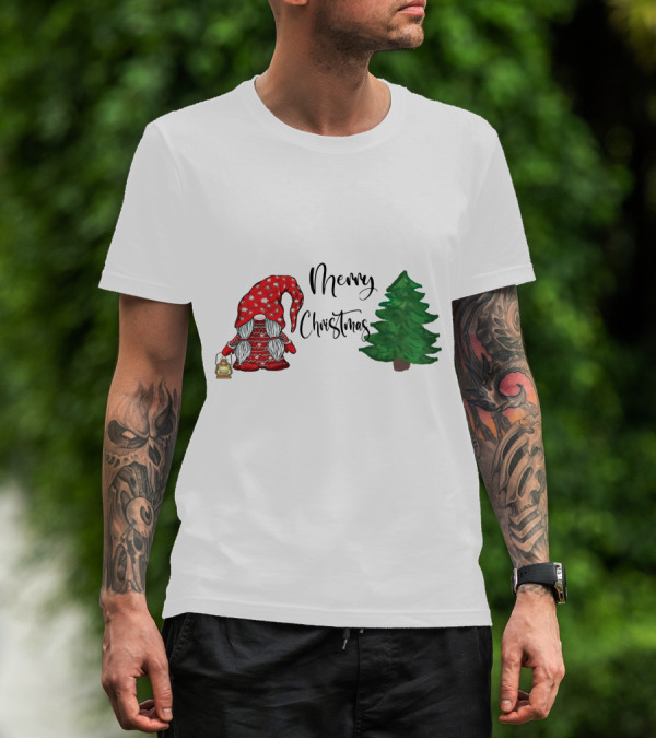 Merry Christmas Gnome With Lantern And Pine Tree T-Shirt