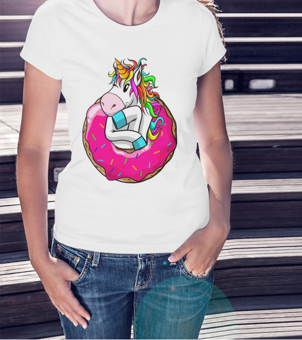 Baby Unicorn Inside Pink Sprinkled Donut T-Shirt