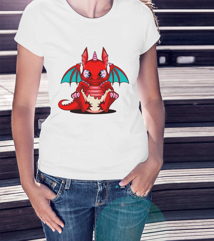 Red Cute Dragon Demon Fantasy Creature T-Shirt