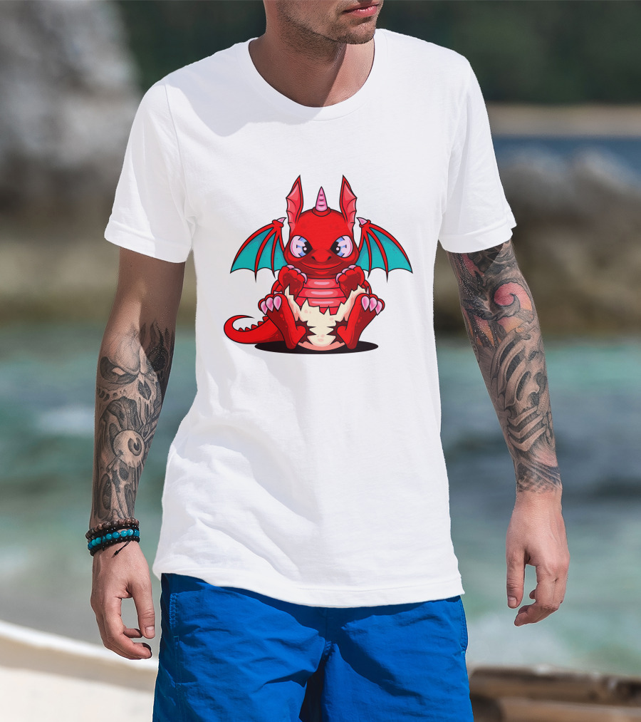 Red Cute Dragon Demon Fantasy Creature T-Shirt