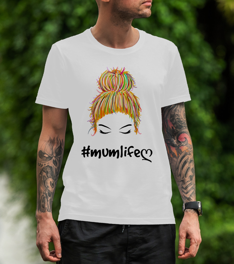 Messy Bun Hair Illustration #Mumlife Heart T-Shirt
