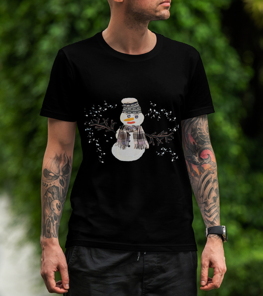 Watercolor Christmas Snowman With Hat And Scarf T-Shirt