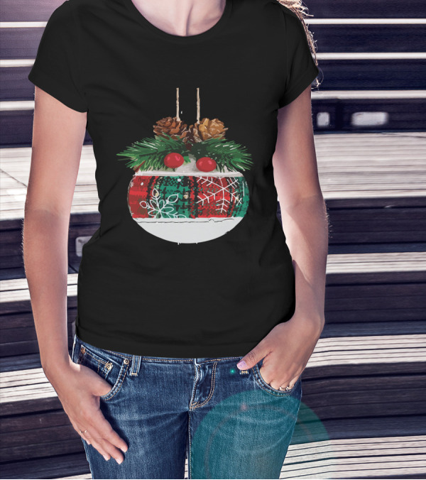 Christmas Plaid Ornament With Pinecones And Snowflake T-Shirt