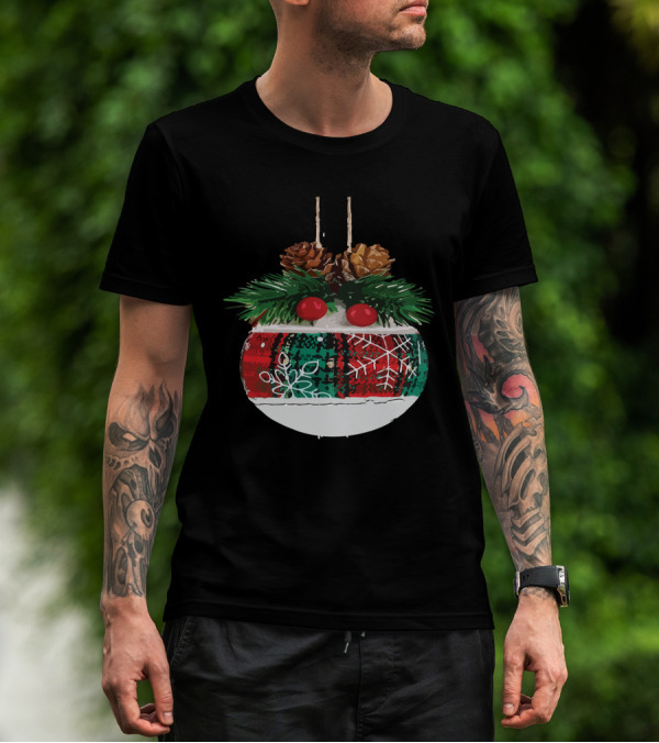 Christmas Plaid Ornament With Pinecones And Snowflake T-Shirt