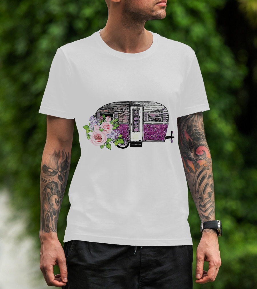 Flower Camping Car With Floral Vintage Caravan T-Shirt