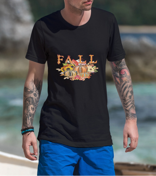 FALL Pumpkin Sunflowers And Leaves Thanksgiving T-Shirt