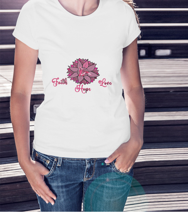Faith Hope Love Pink Ribbon Leopard Sunflower T-Shirt