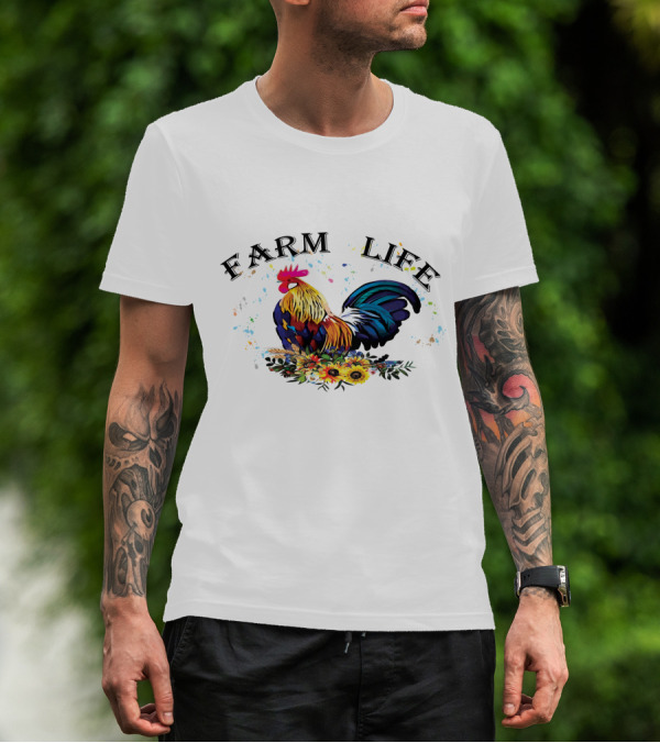 Farm Life Colorful Rooster Floral T-Shirt