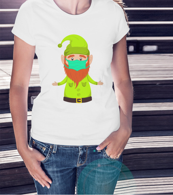 Gnome With Green Hat Wearing Face Mask T-Shirt