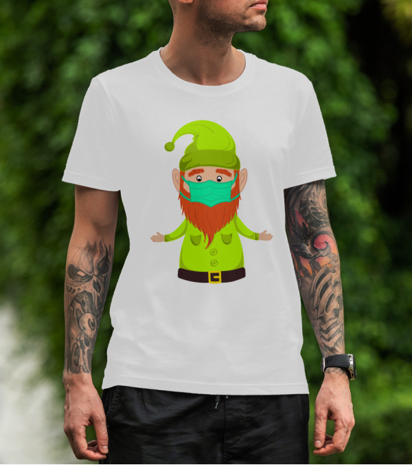 Gnome With Green Hat Wearing Face Mask T-Shirt