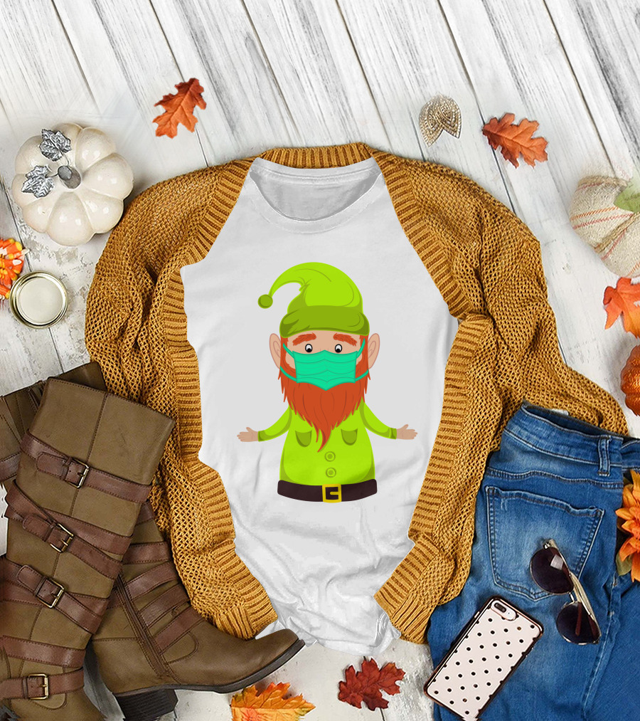 Gnome With Green Hat Wearing Face Mask T-Shirt