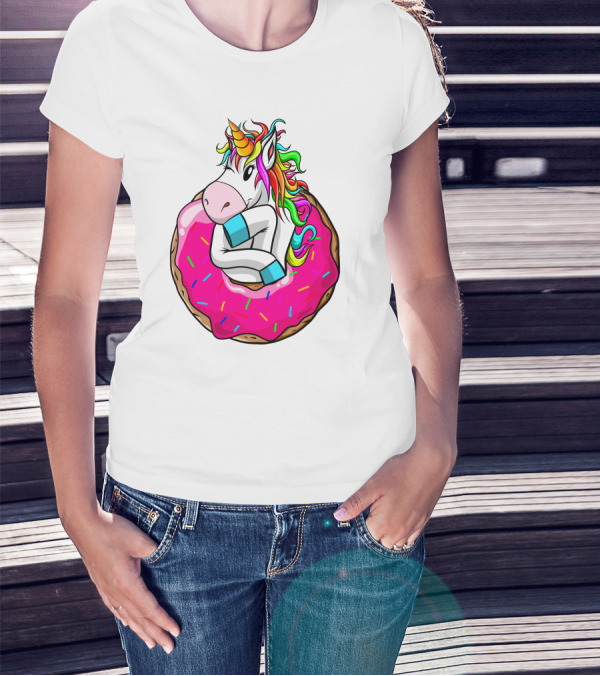 Unicorn Donut Cake Rainbow Horn Pink Sprinkles T-Shirt