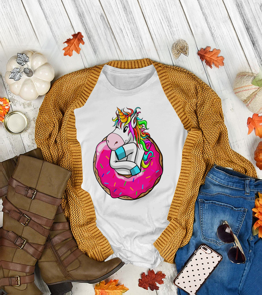 Unicorn Donut Cake Rainbow Horn Pink Sprinkles T-Shirt