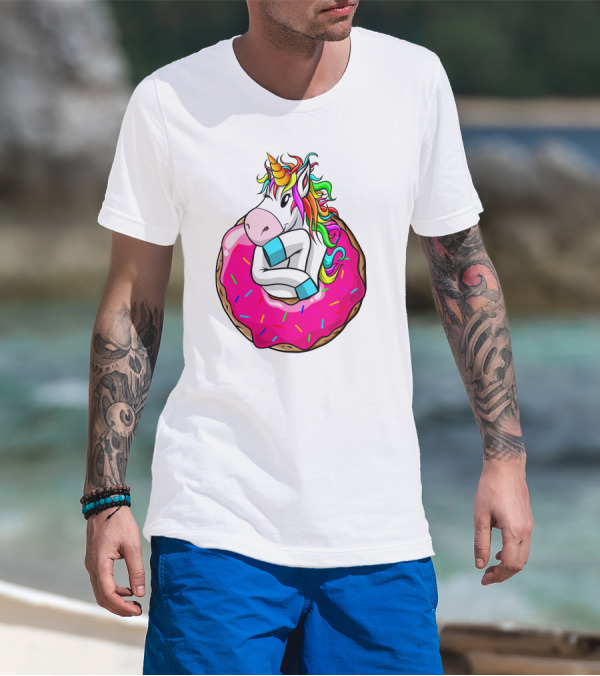 Unicorn Donut Cake Rainbow Horn Pink Sprinkles T-Shirt