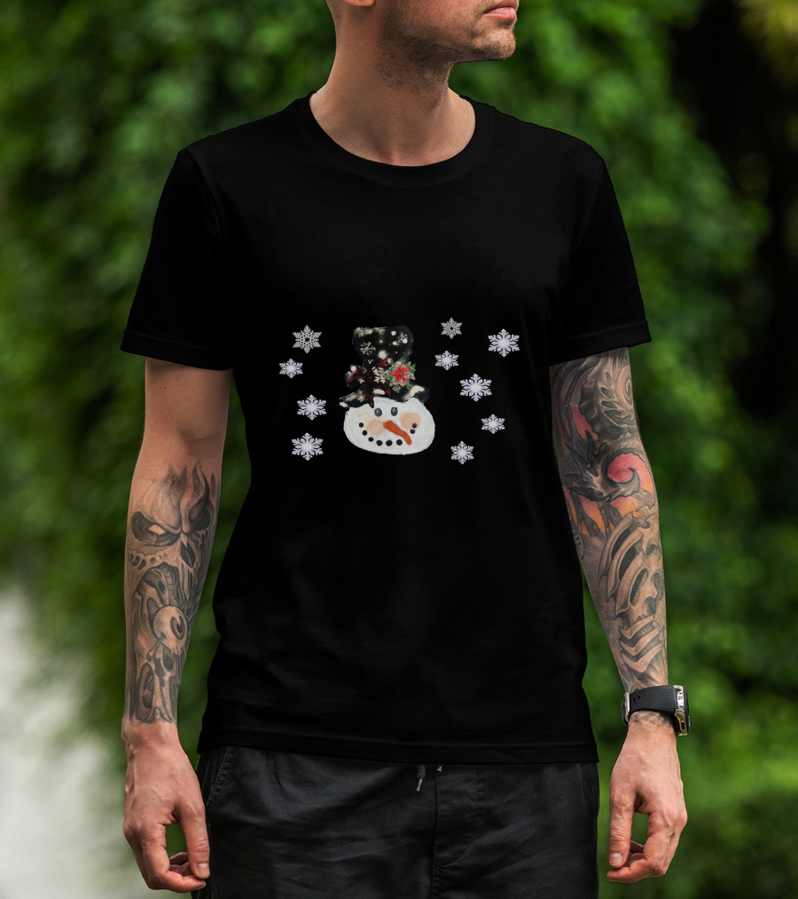 Vintage Watercolor Snowman Face With Snowflakes T-Shirt