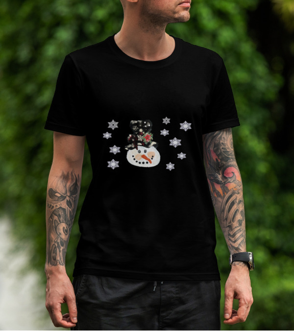Vintage Watercolor Snowman Face With Snowflakes T-Shirt