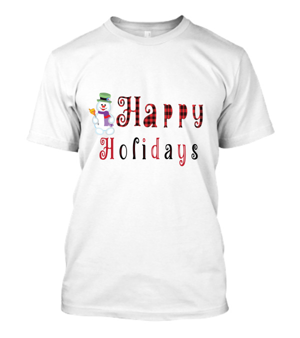 Happy Holidays Christmas Snowman With Plaid Letters T-Shirt