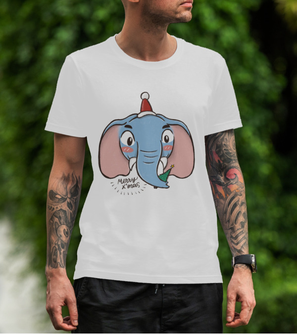 Merry X'mas Elephant Cartoon Christmas Animal T-Shirt