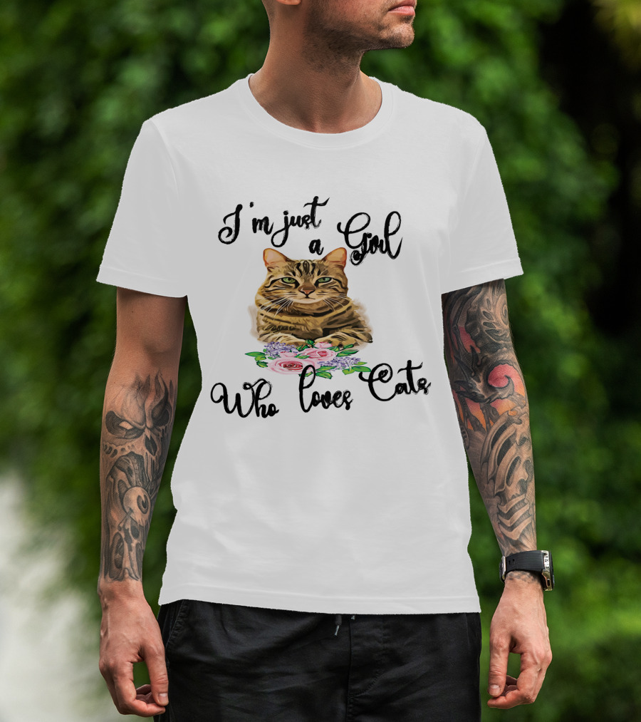 I'm Just A Girl Who Loves Cats With Floral Cat T-Shirt