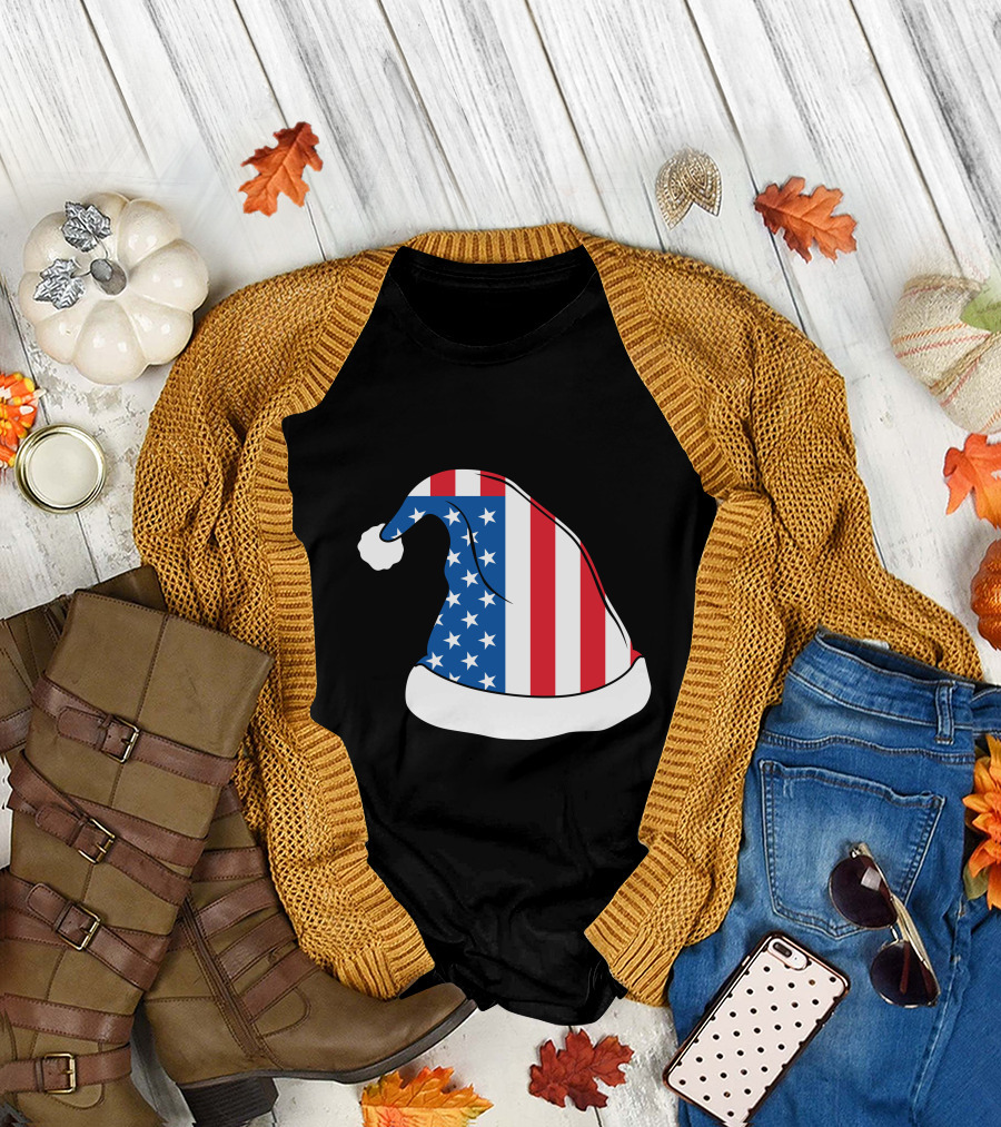 USA Flag Santa Hat Christmas Hat T-Shirt