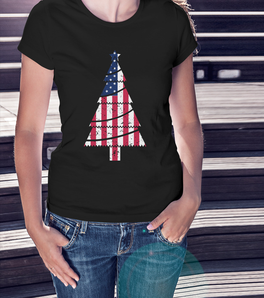 USA Flag Christmas Tree T-Shirt
