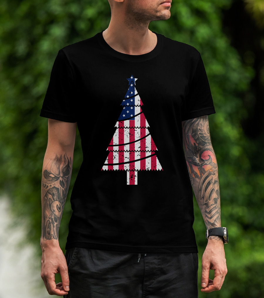 USA Flag Christmas Tree T-Shirt