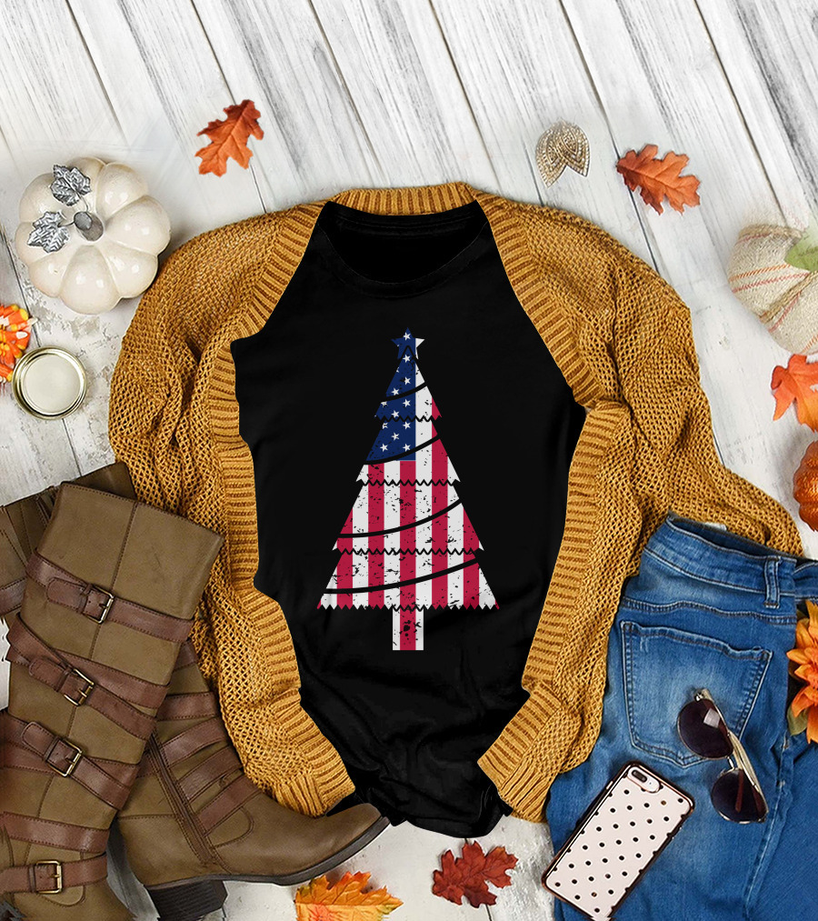 USA Flag Christmas Tree T-Shirt