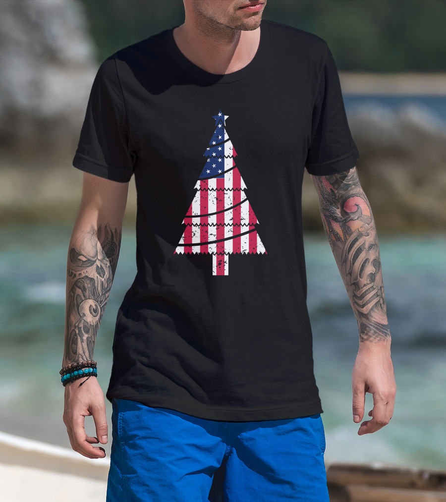 USA Flag Christmas Tree T-Shirt