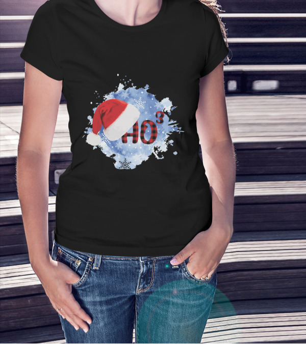 HO HO HO Santa Hat Buffalo Plaid With Snowflakes Christmas T-Shirt