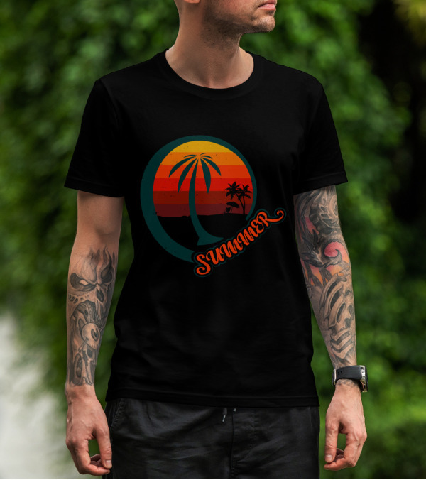 Summer Palm Sunset Beach Scene T-Shirt