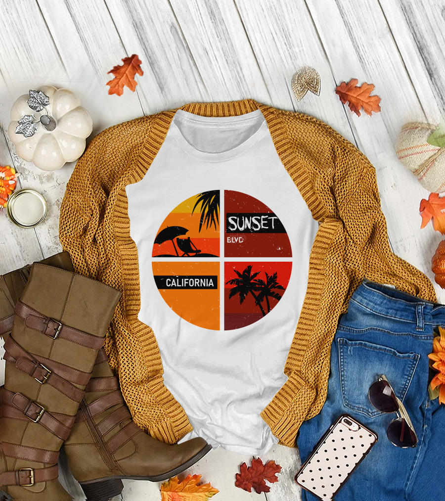 Sunset BLVD California Palm Trees and Beach Chair T-Shirt