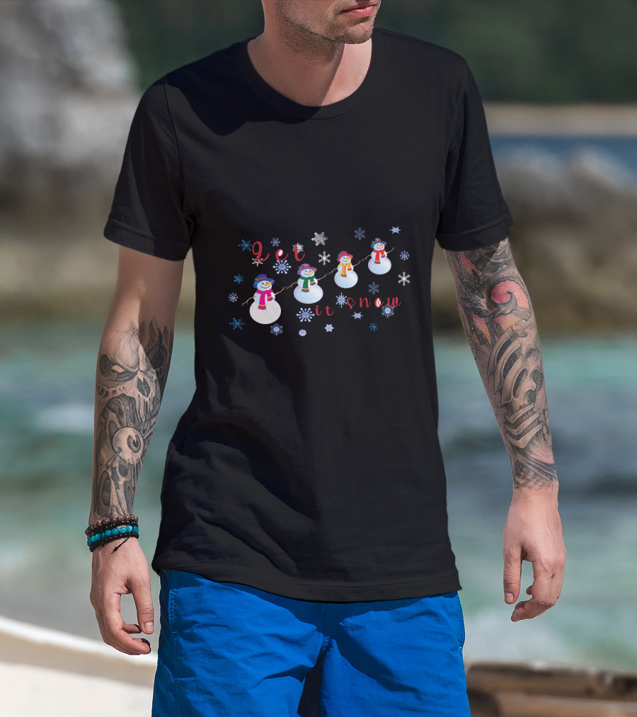 Let It Snow Christmas Snowmen And Snowflakes T-Shirt