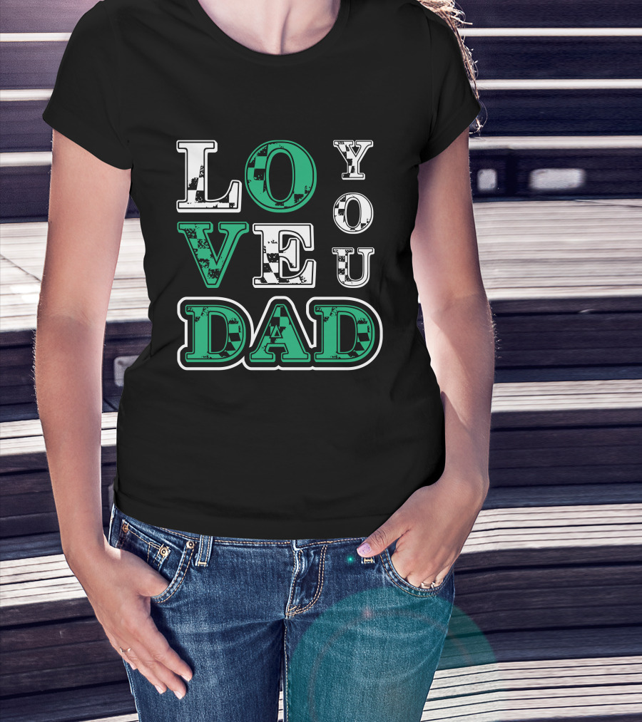 LOVE YOU DAD Fathers Day Plaid Text T-Shirt