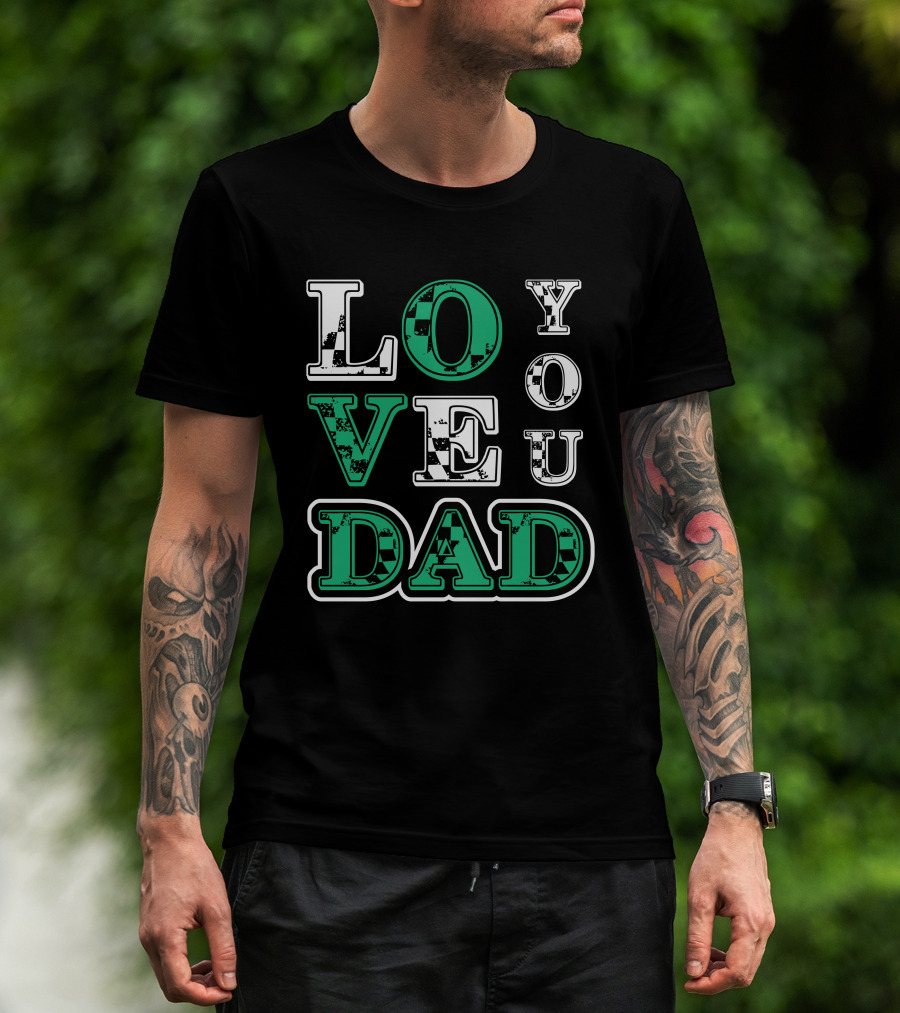 LOVE YOU DAD Fathers Day Plaid Text T-Shirt
